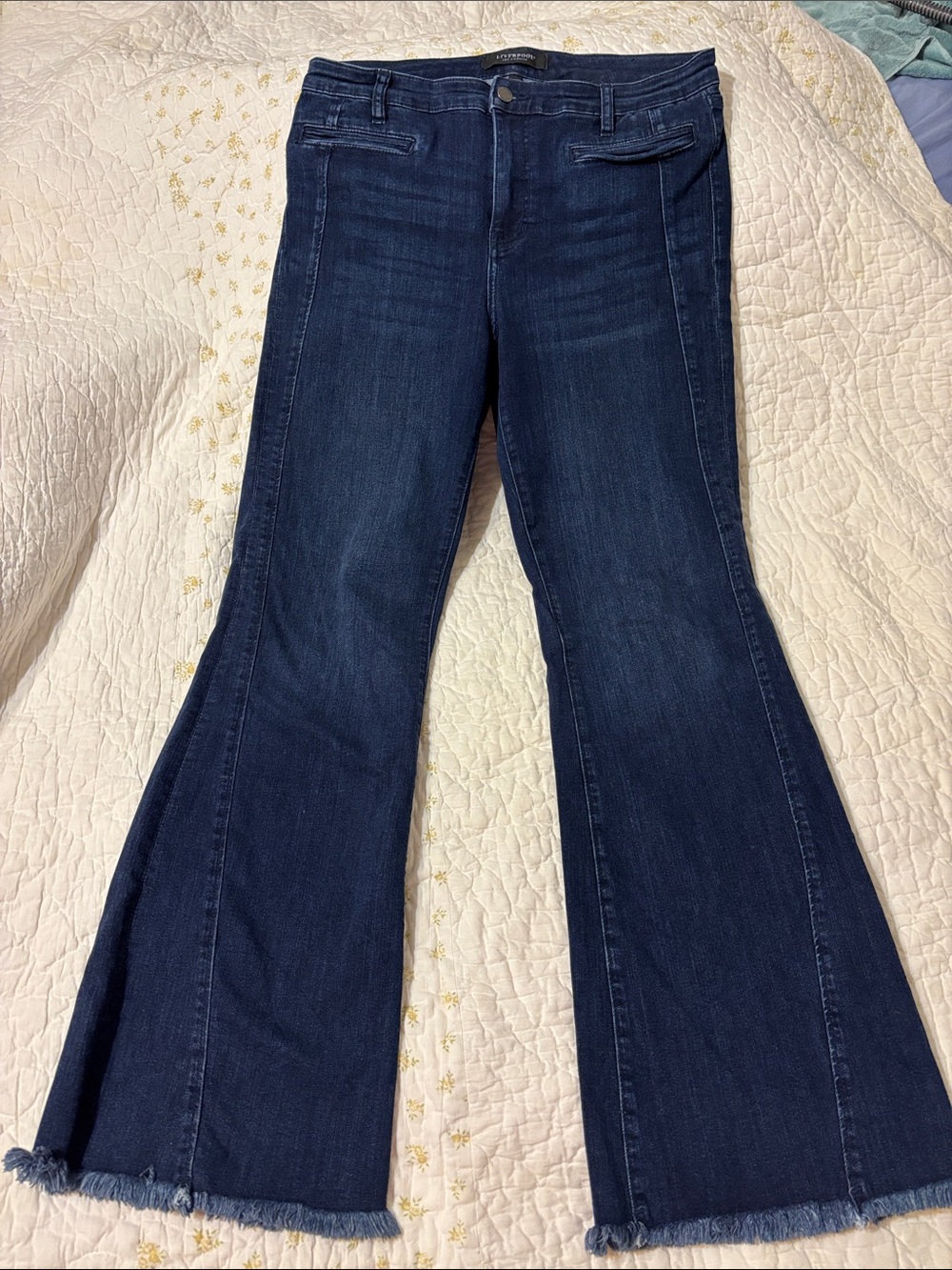 Liverpool Dark Blue Flare Jeans with Frayed Hem